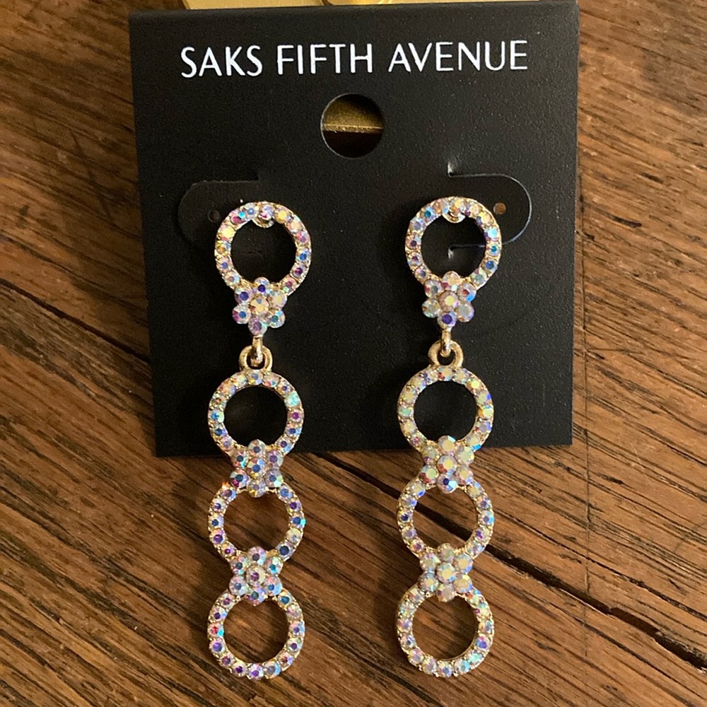 Saks Fifth Avenue Rhinestone Circle Dangle Earrings NWT